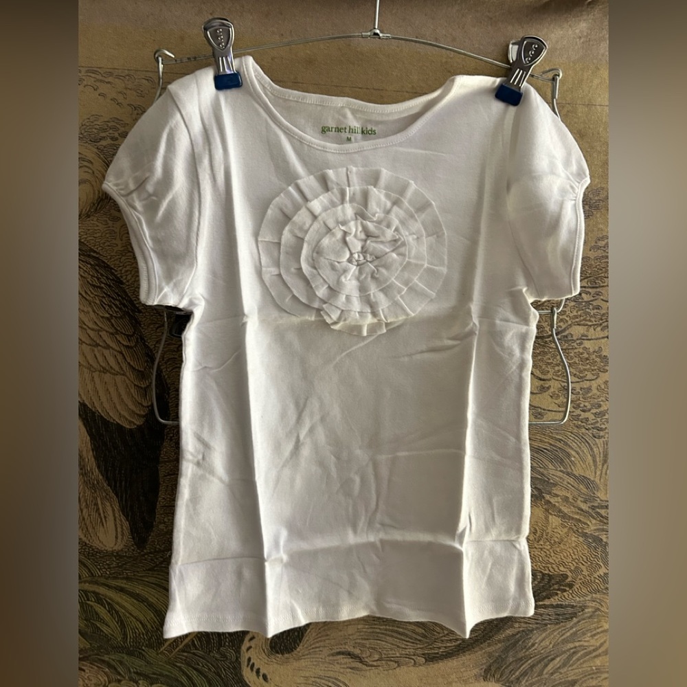 * New Garnet Hill Embellished Tee Shirt Cute Cotton Girls SZ Medium *